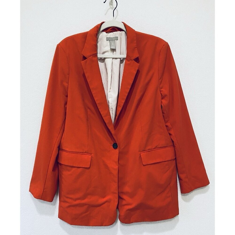 H and M Blazer Womens Large Red One Button Pockets Lined Work Career Academia